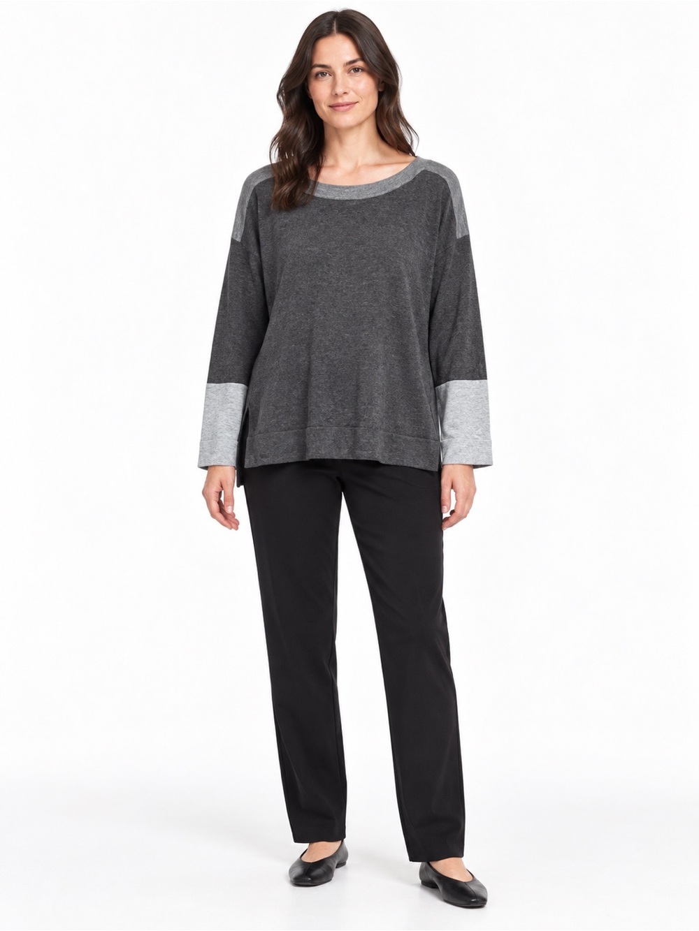 Eileen Fisher Two-Tone Charcoal and Light Gray Pullover